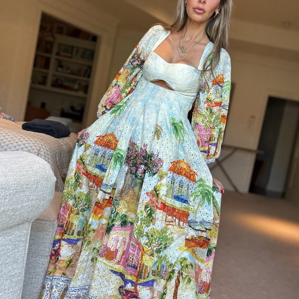 Tropical Print eyelet Maxi Dress with Cutout from Farm Rio Brazil - Picture 2 of 9